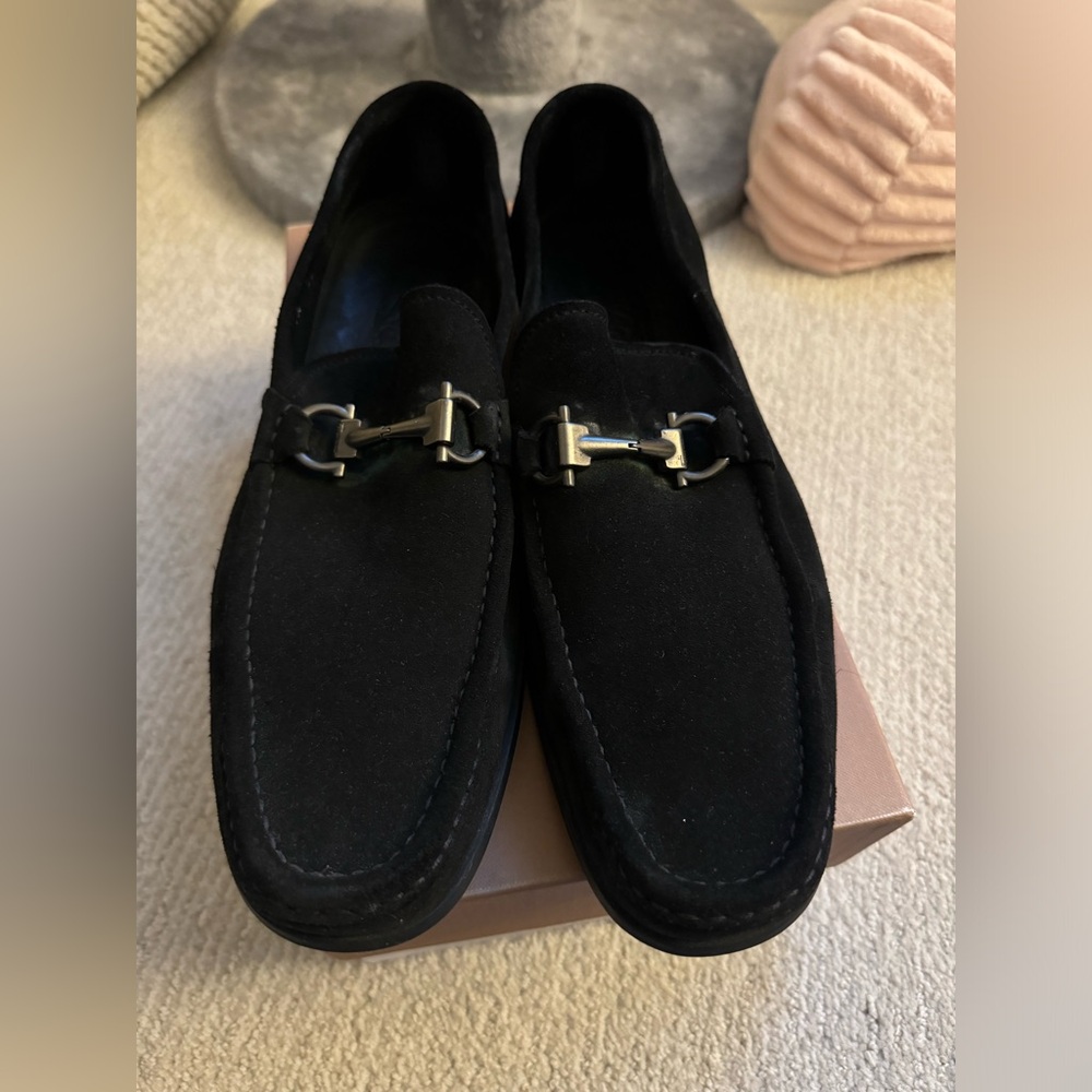 Ferragamo black suede loafer